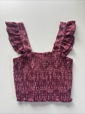 Divided Ruffled Smocked Crop Top in Plum -613sku